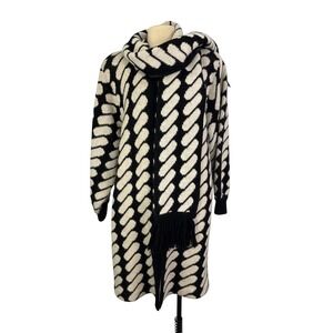 LeRoy Knitwear Cardigan Duster Sweater Jacket Black White Mohair Wool,